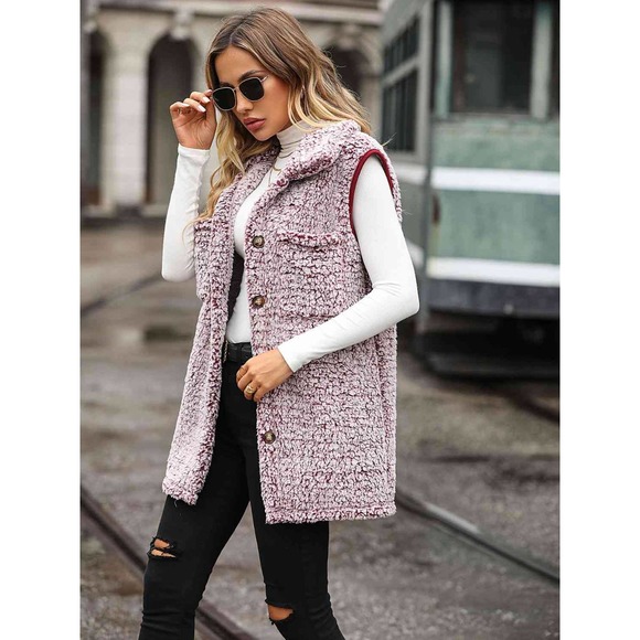 Longline Teddy Vest Jacket - Picture 2 of 11